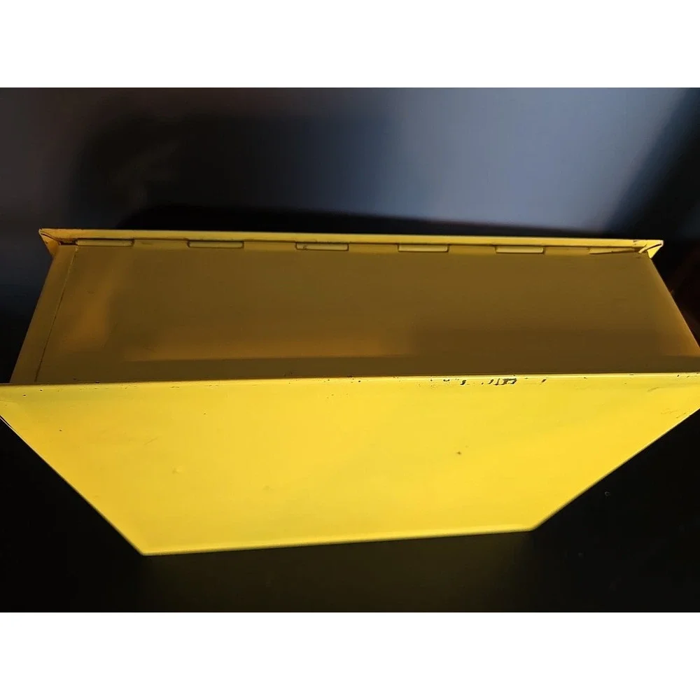 Vintage Yellow‎ Metal Box w/ Flowers on Hinged Lid - Hankie Jewelry Make-up Box